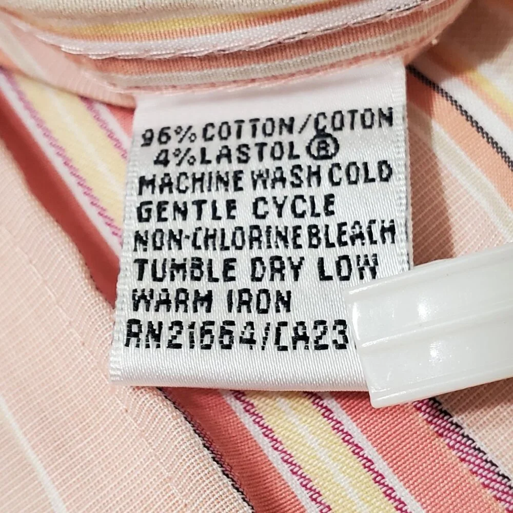 Talbots Sz 12 Shirt Button Down Vertical Stripe Wrinkle Resistant Collared Peach - Picture 8 of 8